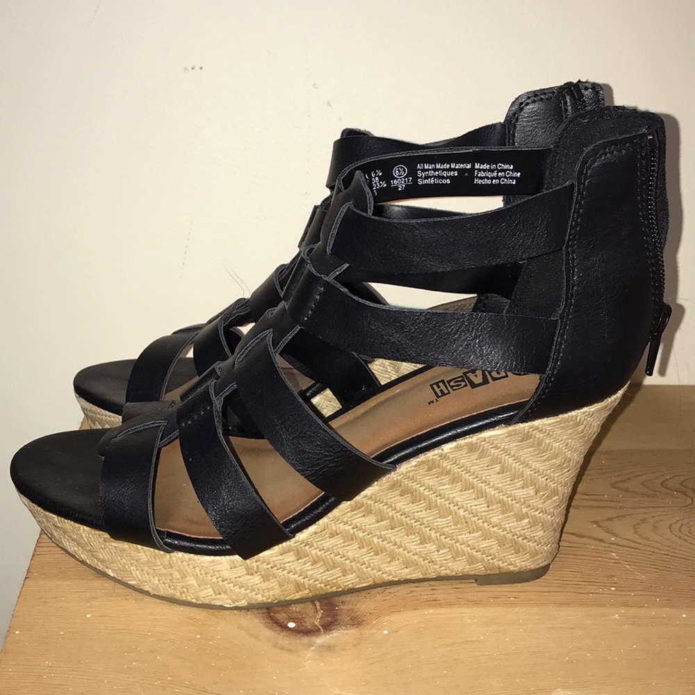 BOGO FREE Black Faux Leather Wedges